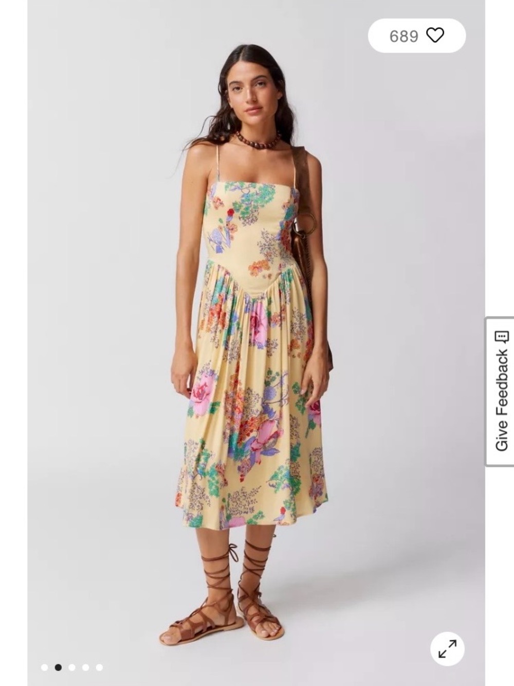 Urban Outfitters Yellow Floral Square-Neck Midi with Spaghetti Straps